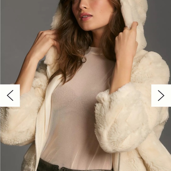 By Anthropologie Cropped Faux Fur Hooded Jacket NWT L - Picture 5 of 13
